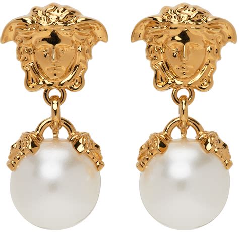 gold earrings versace|pearl earrings designs in gold.